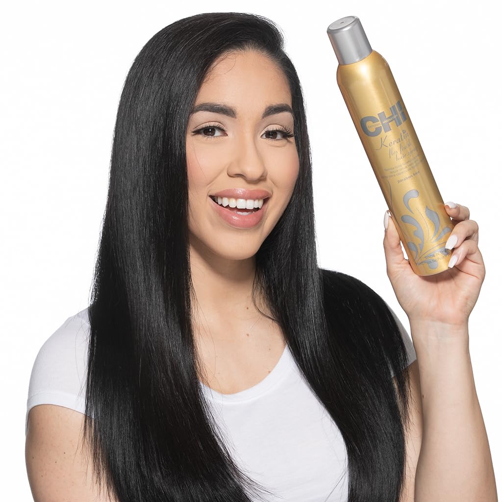 CHI Keratin Flex Finish Hair Spray, Lightweight Spray For Long-Lasting, Smooth Styling, Eliminates Frizz & Flyaways & Seals Out Humidity, 10 Oz