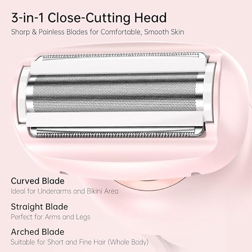 Women's Electric Shaver & Body Hair Trimmer - Waterproof Bikini/Intimate Shaver for Face, Armpits, Arms, Nose - Cordless Wet/Dry Use