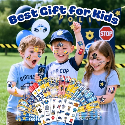 Police Party Favors Set – 48 Tattoos & 24 Slap Bracelets