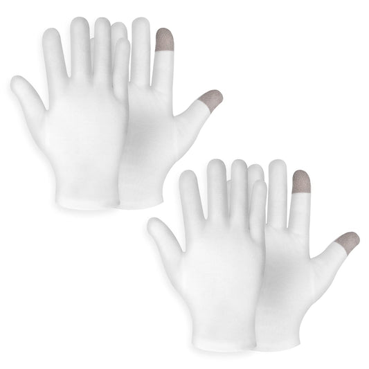 2 Pairs Medium Touch Screen Moisturizing Gloves White Cotton Moisturizing Gloves for OverNight Bedtime Heal Eczema Sleeping Lotion Hand Spa Treatment Gloves Repair Rough Cracked Dry Chapped Hands Skin