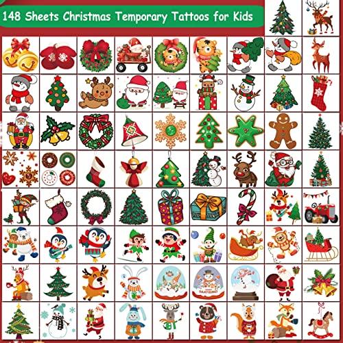 Christmas Temporary Tattoos for Kids, 148 PCS