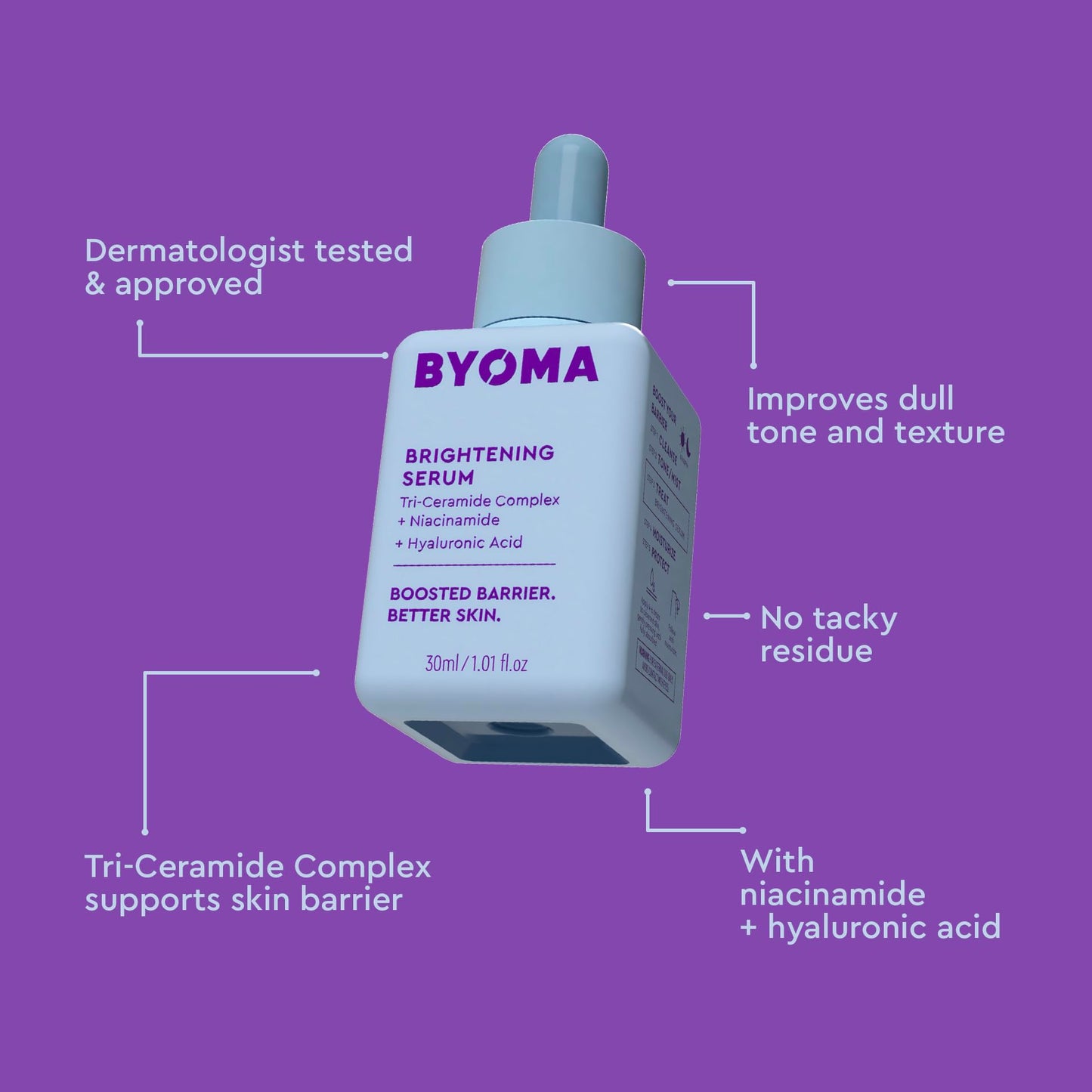 BYOMA Brightening Serum - Barrier Repair Serum - Brightening & Hydrating Face Serum with Hyaluronic Acid, Niacinamide & Ceramides - Hyaluronic Acid Serum For Face, Glowing, Radiant Skin - 1.01 fl. oz