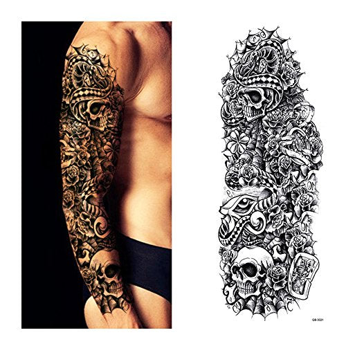 Extra Large Temporary Tattoo Sleeves - 8 Sheets, Full Arm