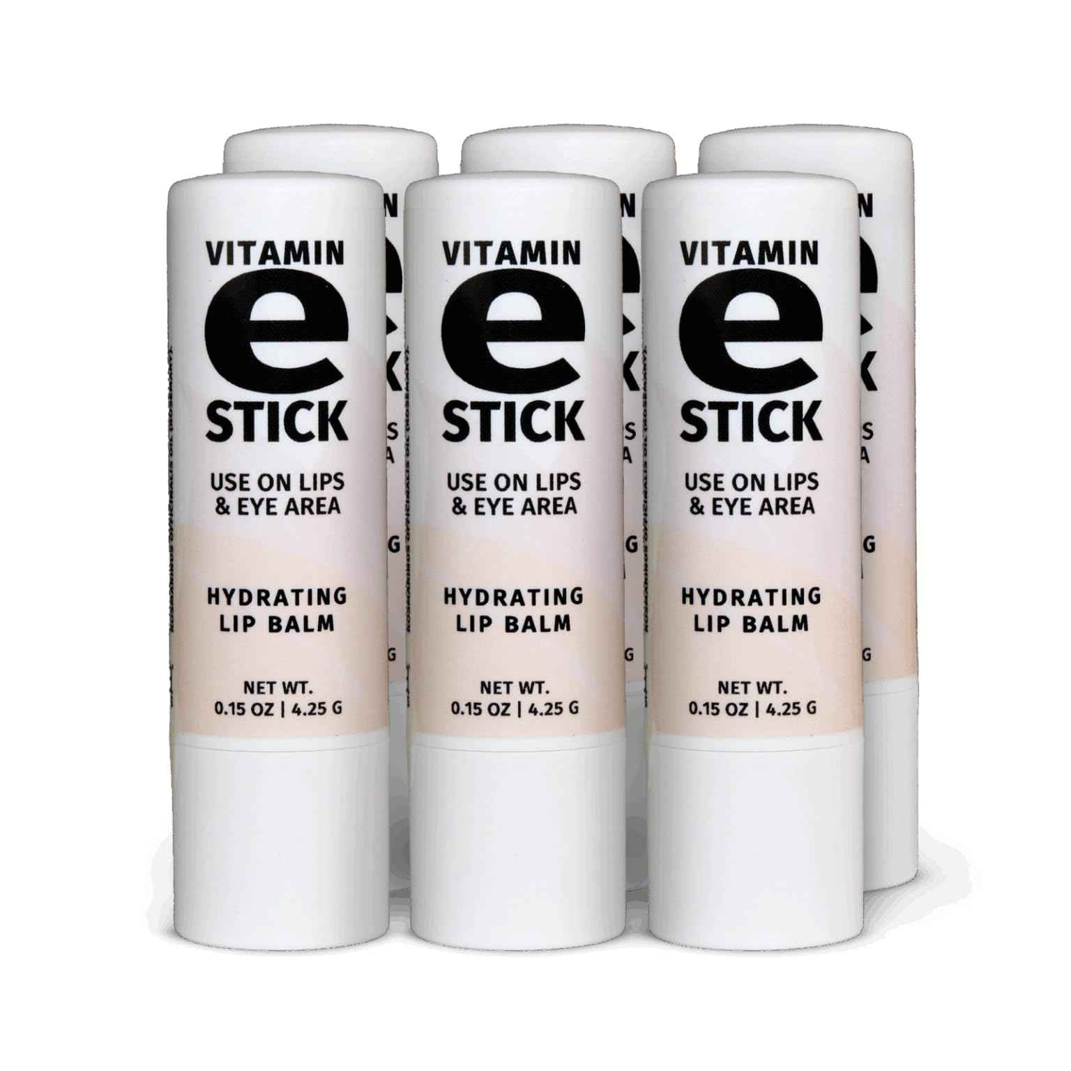Reviva Labs Vitamin E Stick - Hydrating Lip Balm for Chapped Lips & Under Eye Care - Moisturizing with Beeswax, Shea Butter & Allantoin - Vitamin E Lip Balm for Men & Women (Pack of 6)