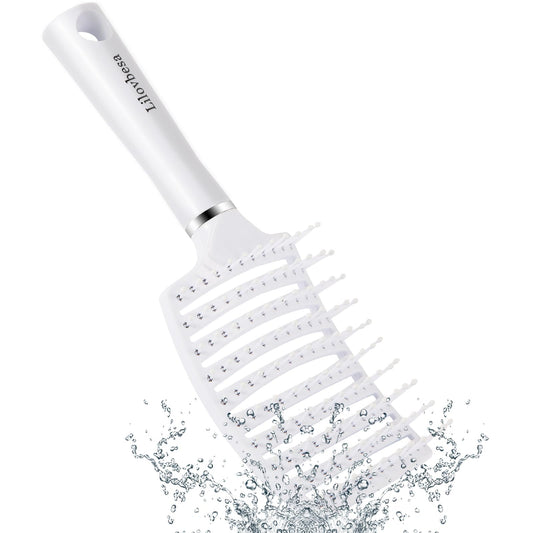 Lilovbesa Hair Brush, Detangling Hair Brush, Curved Detangler Brush for Women Men kids Curly Think Fine Thin Long Short Wet Dry Hair, Professional Hair Styling Tools,Fast Blow Drying, No Pull(White)