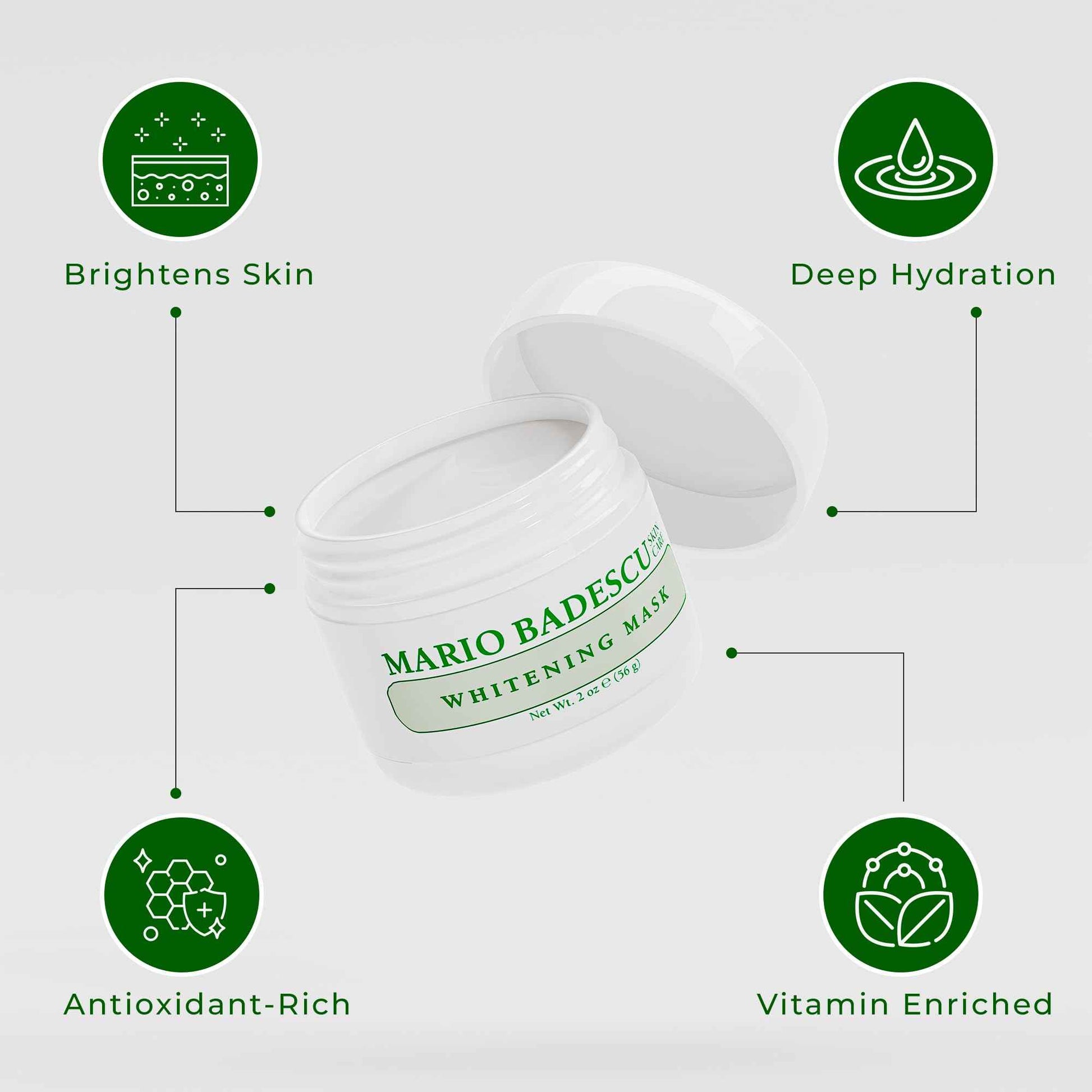 Mario Badescu Kojic Acid Whitening Mask - Illuminating Face Mask for Brightening, Hydration & Discoloration - With Grapeseed Oil, Beeswax & Vitamin E for Smoother, Radiant Skin, 2 Oz