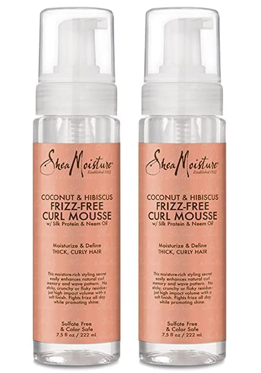 SheaMoisture Curly Hair Products, Coconut & Hibiscus Curl Mousse, Frizz Free Hair with Silk Protein & Neem Oil, Pack of 2-7.5 Oz Each