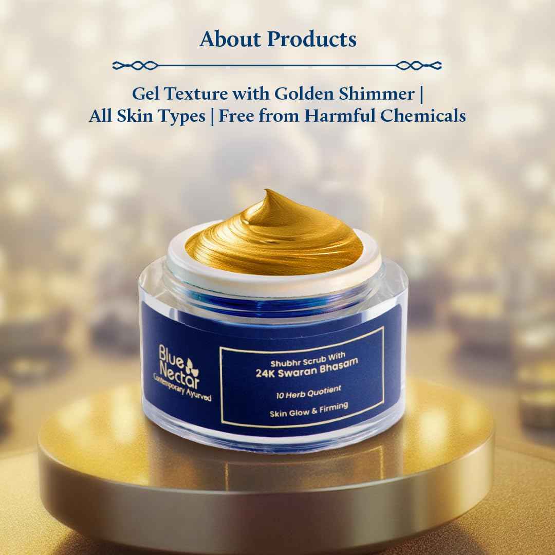 Blue Nectar Gold Face Scrub for Glowing Skin | Cleanser & Exfoliating Scrub with Aloe Vera, Walnut & Kumkumadi for Men & Women | Ayurvedic Tan Removal (12 Herbs, 1.7 Oz)