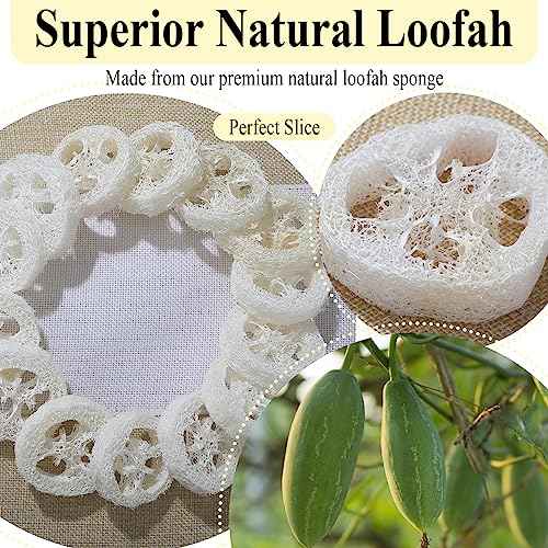 Bokon 120 Pcs Natural Loofah Slices for Soap Making Bulk Reusable Natural Loofah Sponge Organic Exfoliating Bath Shower Luffa Small Scrubber, Bright White