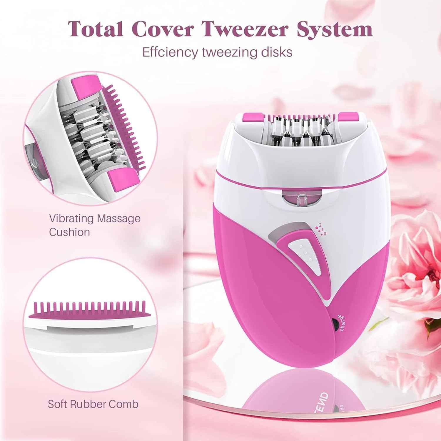 Epilator for Women, Smooth Glide Epilator Facial Hair Remover for Women with 2 Speed & LED Light, Electric Epilator for Women Facial Hair Removal Suitable for Face, Bikini Areas, Underarms, Arms, Legs