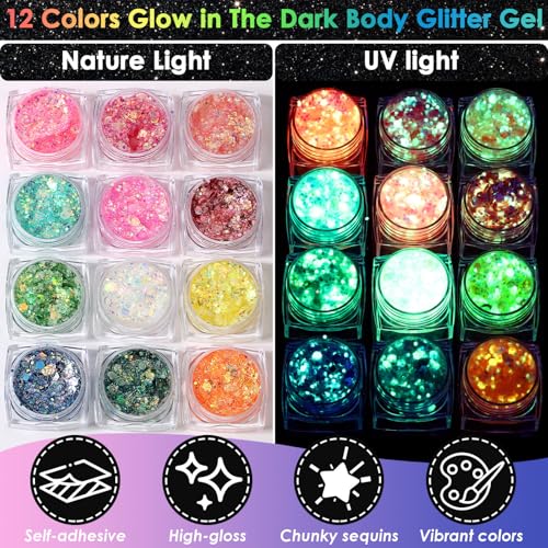 Glow in the Dark Glitter Gel & UV Eyeliner Pen Set - 18 Colors