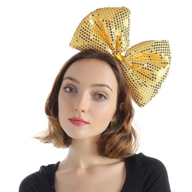 Bubbmi Women Large Bow Headband Oversized Bow Hairband Birthday Party Festival Party Costume Girls Hair Accessories (sequin yellow)