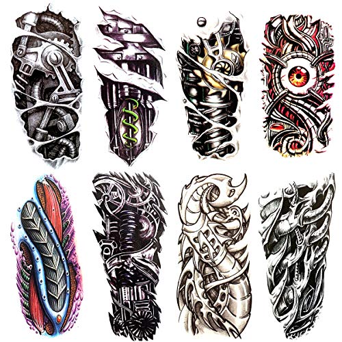 8 Pieces Large 3D Mechanical Temporary Tattoos | Body Art Stickers