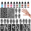 Temporary Tattoo Kit - 10 Colors, 86 Stencils, 8 Gloves
