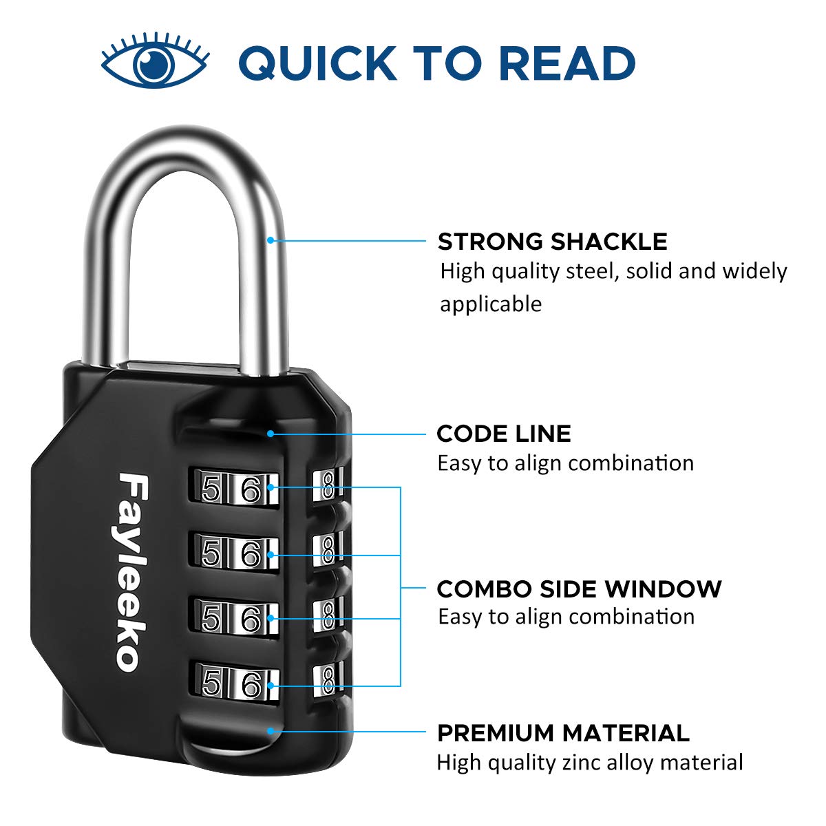 Fayleeko Combination Lock, 4 Digit Padlock for School Gym Sports Locker, Fence, Toolbox, Case, Hasp Cabinet Storage (2 Pack, Black)