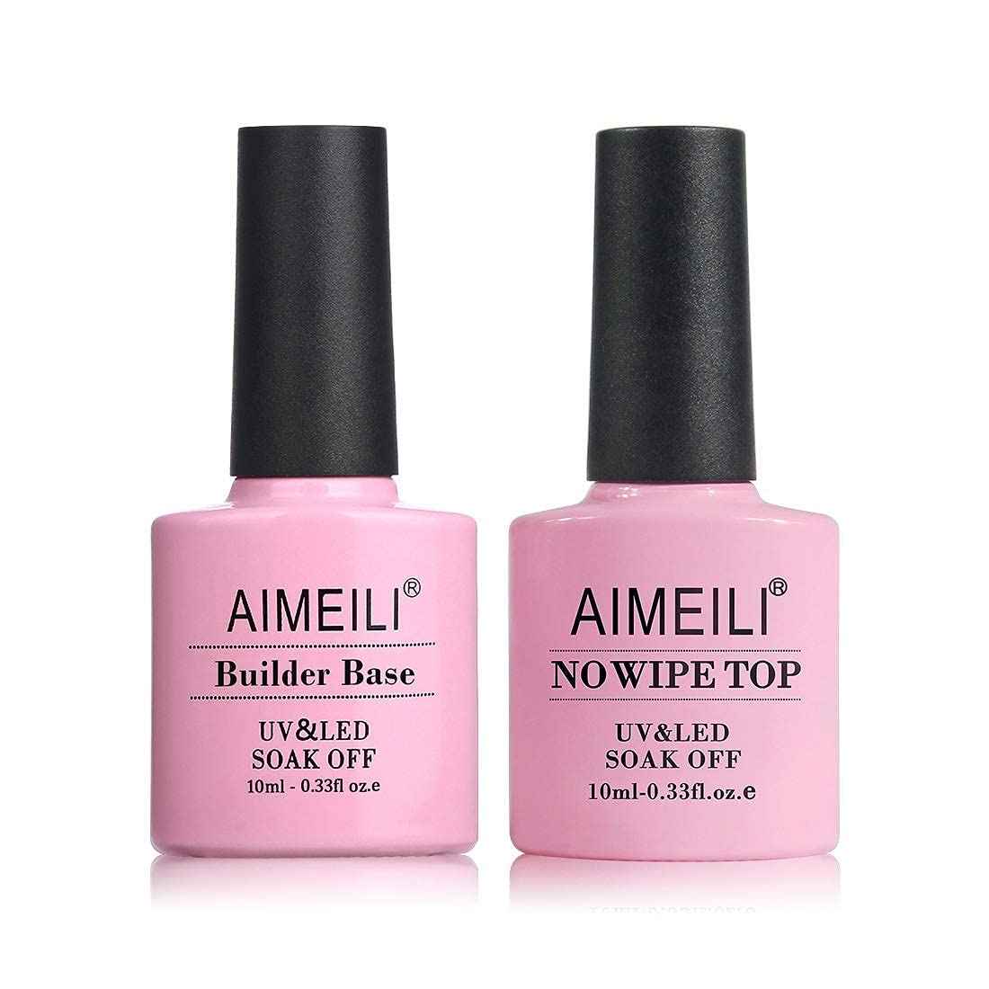 AIMEILI Builder Base Clear Sheer Color Gel, Builder Base and No Wipe Top Set