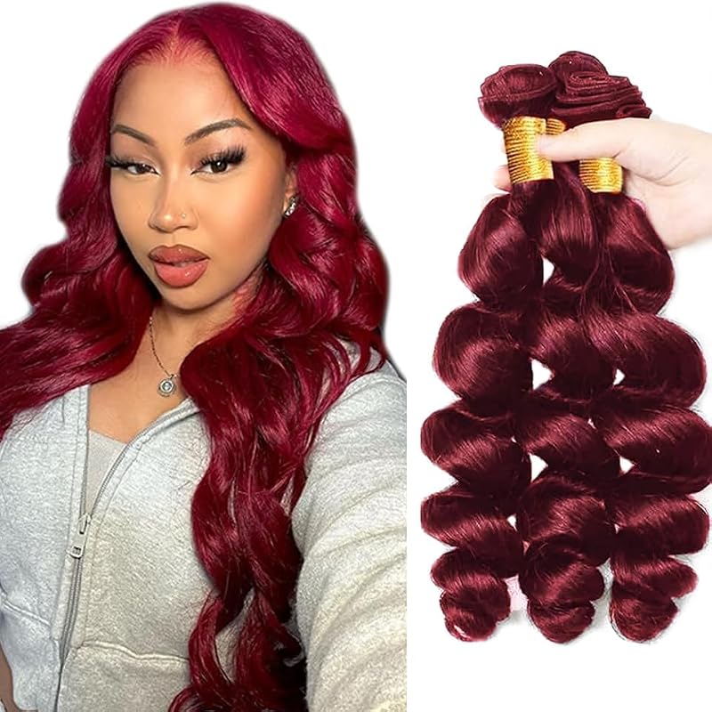 #99J Burgundy Loose Deep Wave Hair Bundles | FuivJuix Unprocessed Brazilian Virgin 28/30/32 Inch (3 Bundles, 150g each) - L