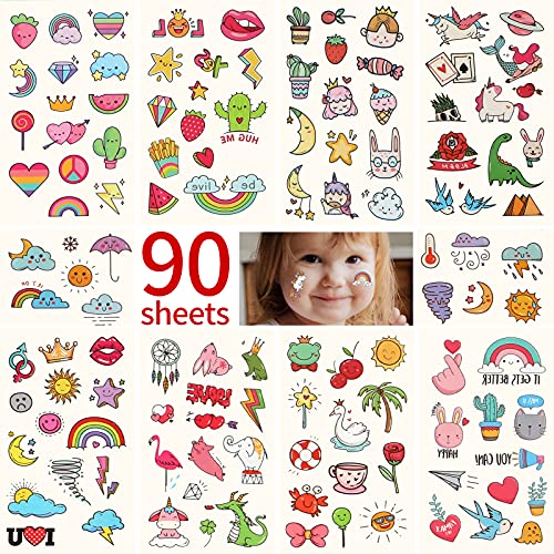 Metker Temporary Tattoos for Kids - 90 Sheets 1000+ Designs