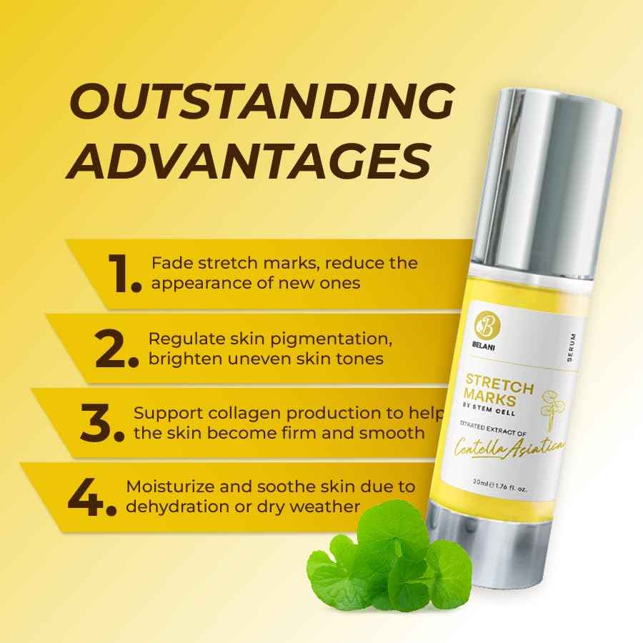 HVSUN Belani stretch marks, regenerates damaged skin cells, stimulates collagen production and reshapes skin firmness. Deeply moisturizing essence leaves skin soft and flaky