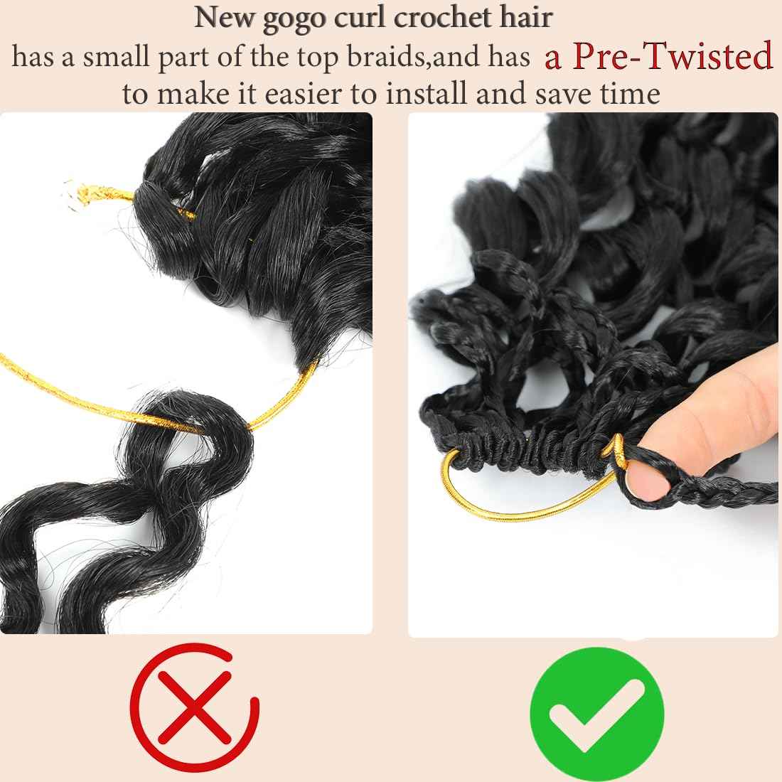 Pre looped Gogo Curl Crochet Hair 14 Inch 8 Packs Pre twisted Short Curly Crochet Hair for Black Women Ocean Wave Braiding Hair Water Wave Deep Braiding Hair (14 inch 1B/4/30)