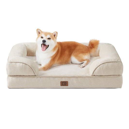 EHEYCIGA Orthopedic Dog Bed for Large Dogs, Waterproof Memory Foam, Non-Slip Bottom, Beige, 35"L x 22"W x 6.5"Th