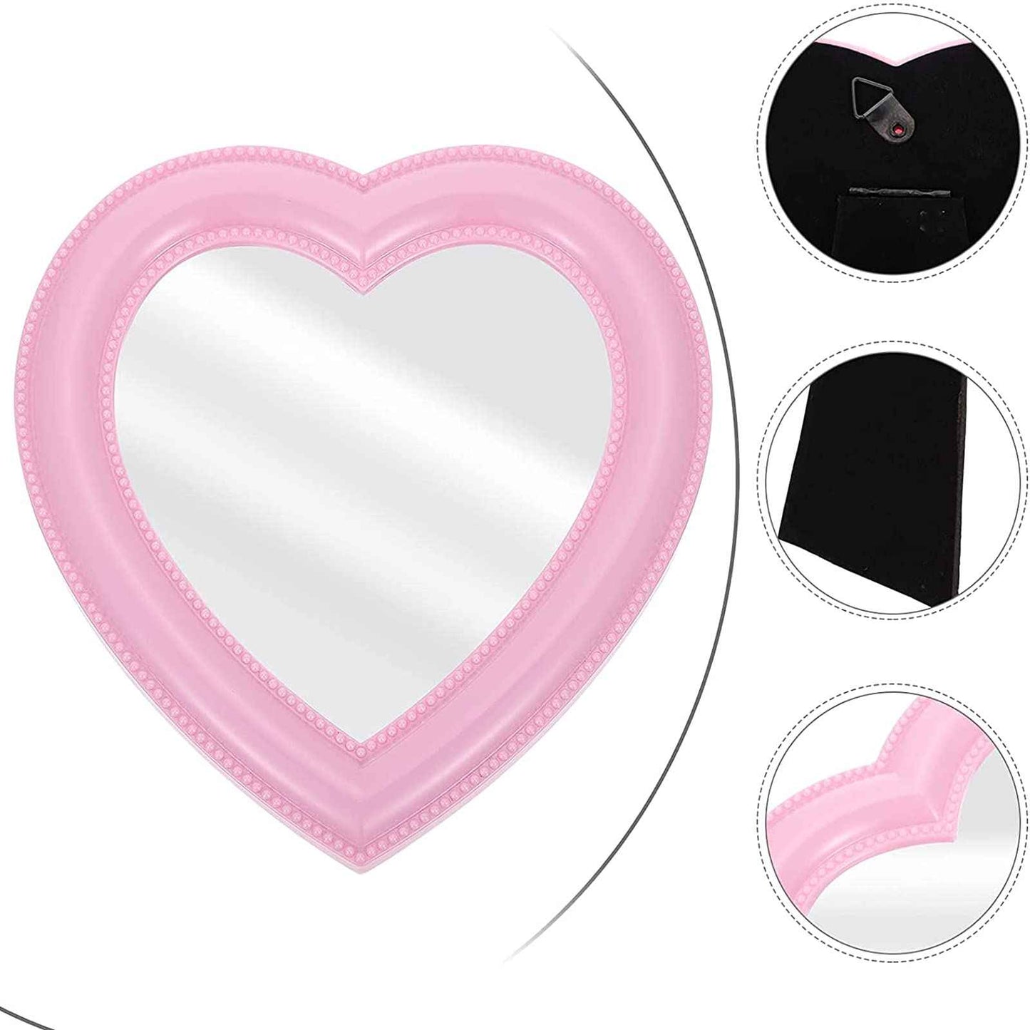 BinaryABC Heart Makeup Mirror - Cosmetic Mirror for Wall or Desktop - Small Mirror for Bedroom - Light Pink