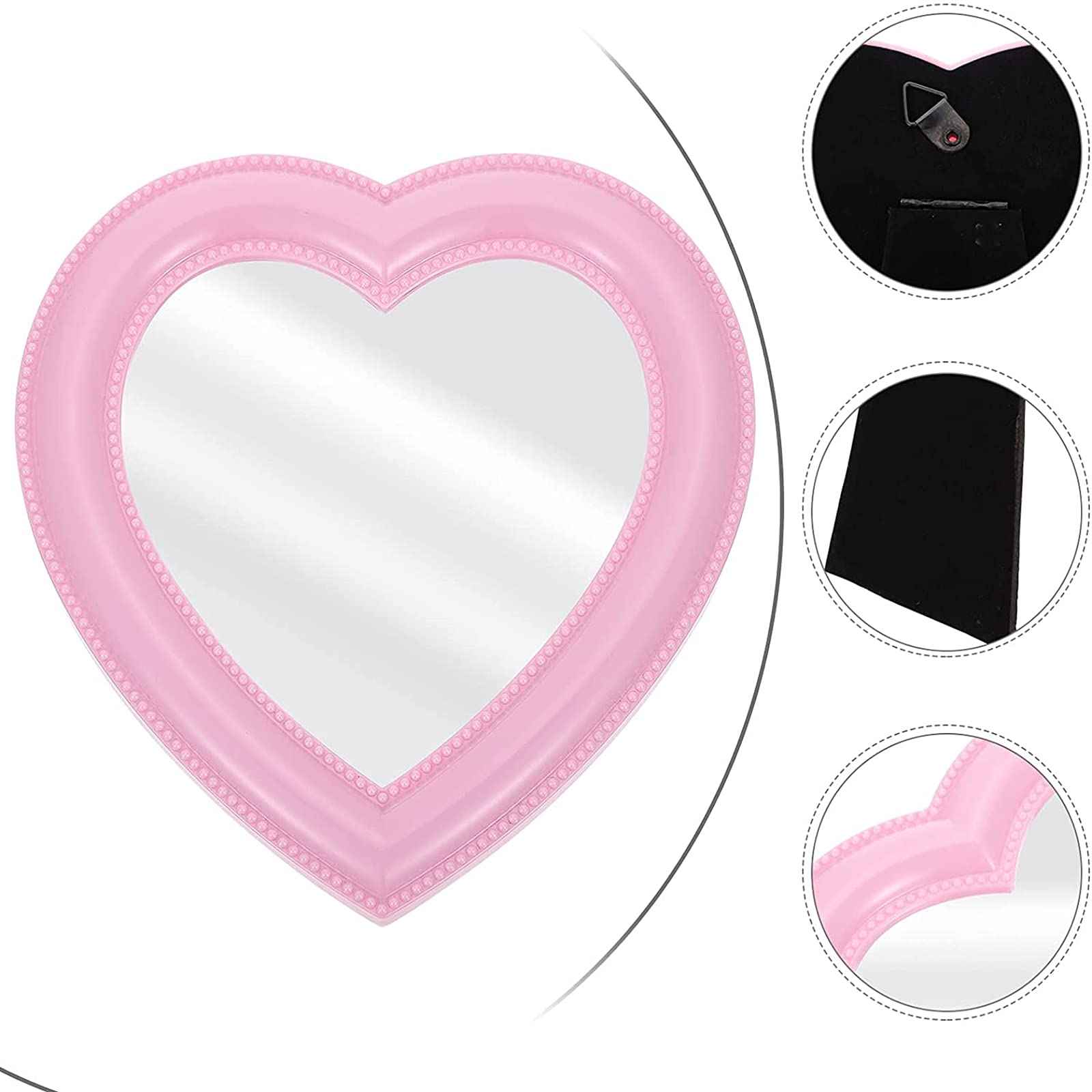 BinaryABC Heart Makeup Mirror - Cosmetic Mirror for Wall or Desktop - Small Mirror for Bedroom - Light Pink