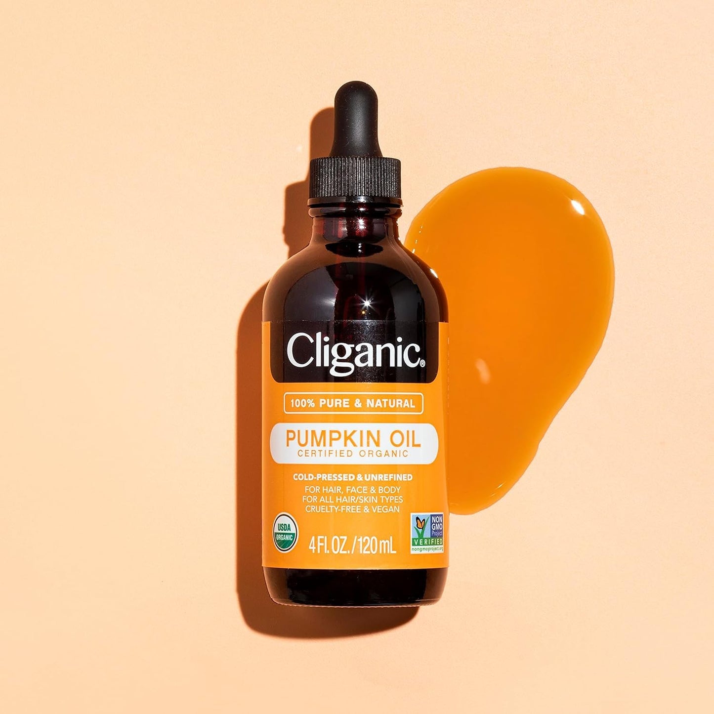 Cliganic Organic Pumpkin Seed Oil, 100% Pure - For Face & Hair | Natural Cold Pressed Unrefined