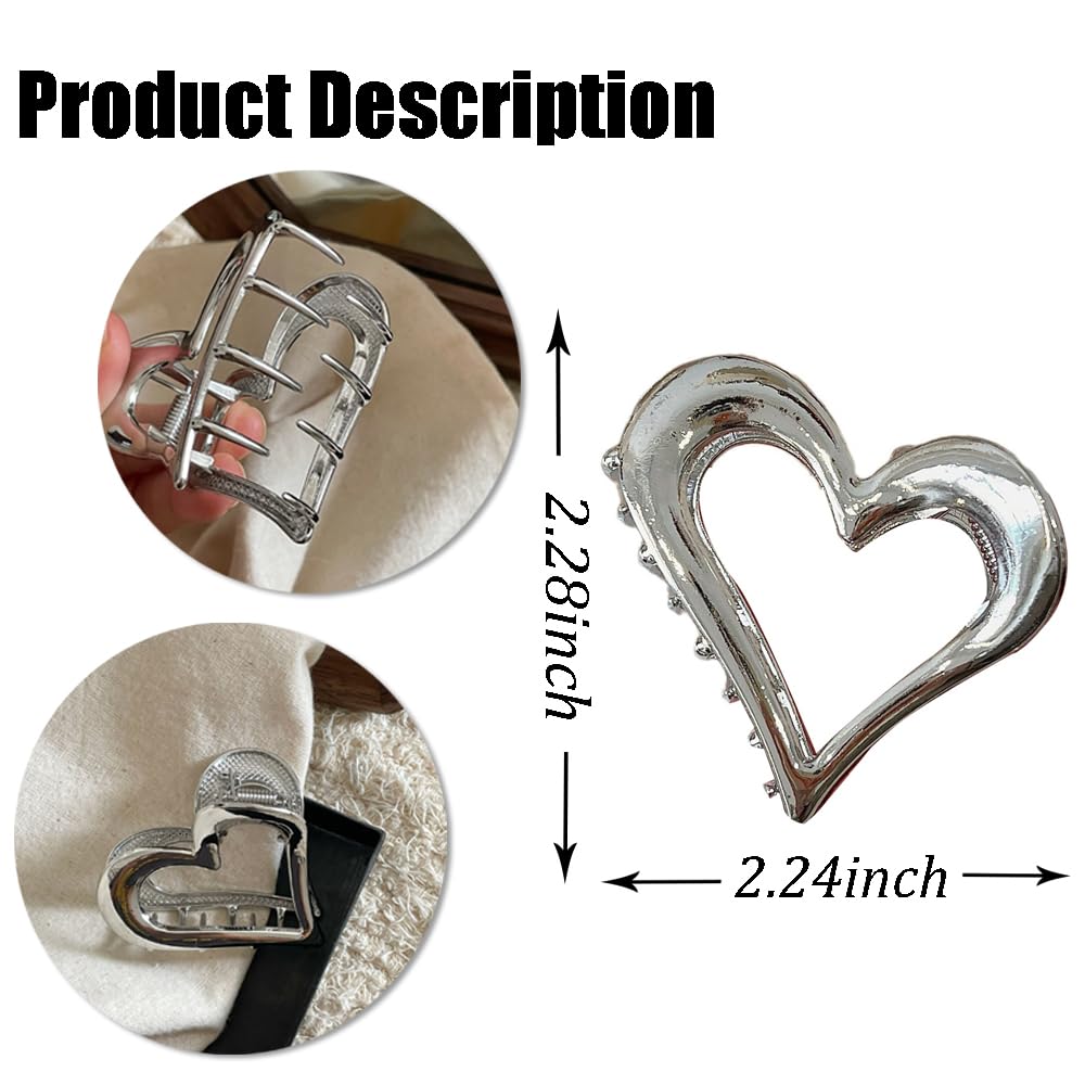 1 Pack Small Metal Heart-shaped Hair Claw Clips - Hollow Out Non-Slip Clamps for High Ponytails, Women's Hair Accessories for Thick and Thin Hair