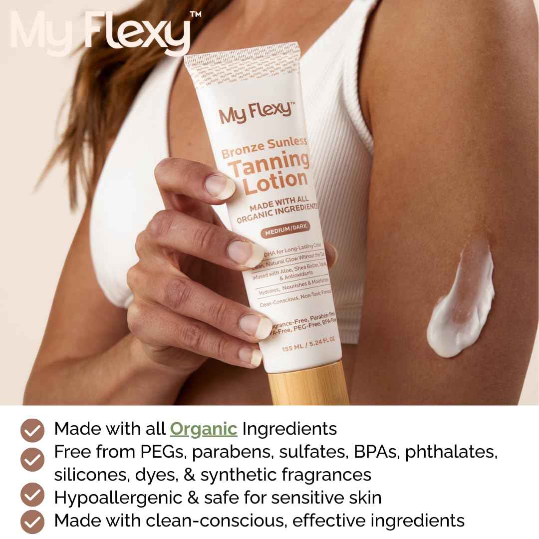 Sunless Tanning Lotion–100% Organic-Medium/Dark Tan, Natural Self Tanner, Non Toxic Gradual Tanning Moisturizer, Streak-Free Self Tanning lotion for body, Sunless Tanner for Fake Tan for Women & Men