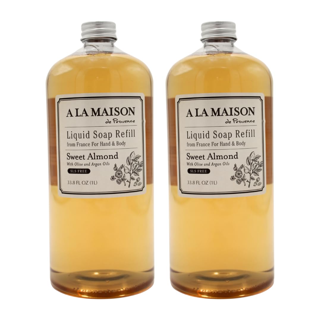 A LA MAISON French Liquid Hand Soap Refill, Sweet Almond - Natural Hand Wash Made with Essential Oils - Biodegradable, Plant-Based, Vegan, Cruelty-Free, Alcohol & Paraben Free (33.8 oz, 2 Pack)