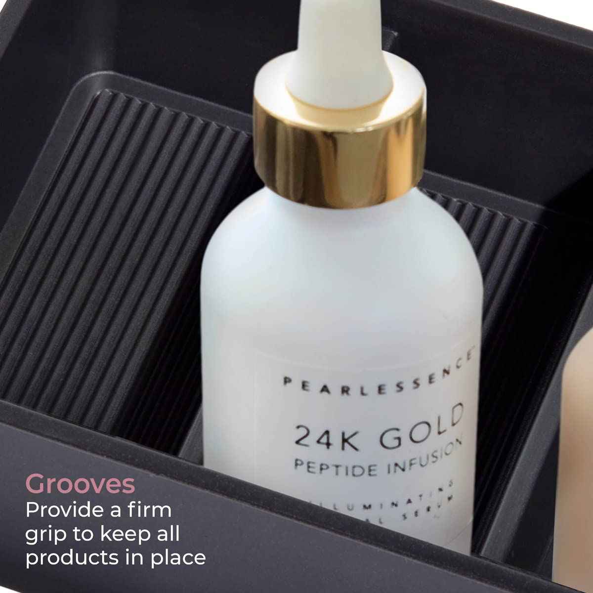 iDesign The Sarah Tanno Collection 4 Slot Silicone Cosmetic Drawer Organizer, Black