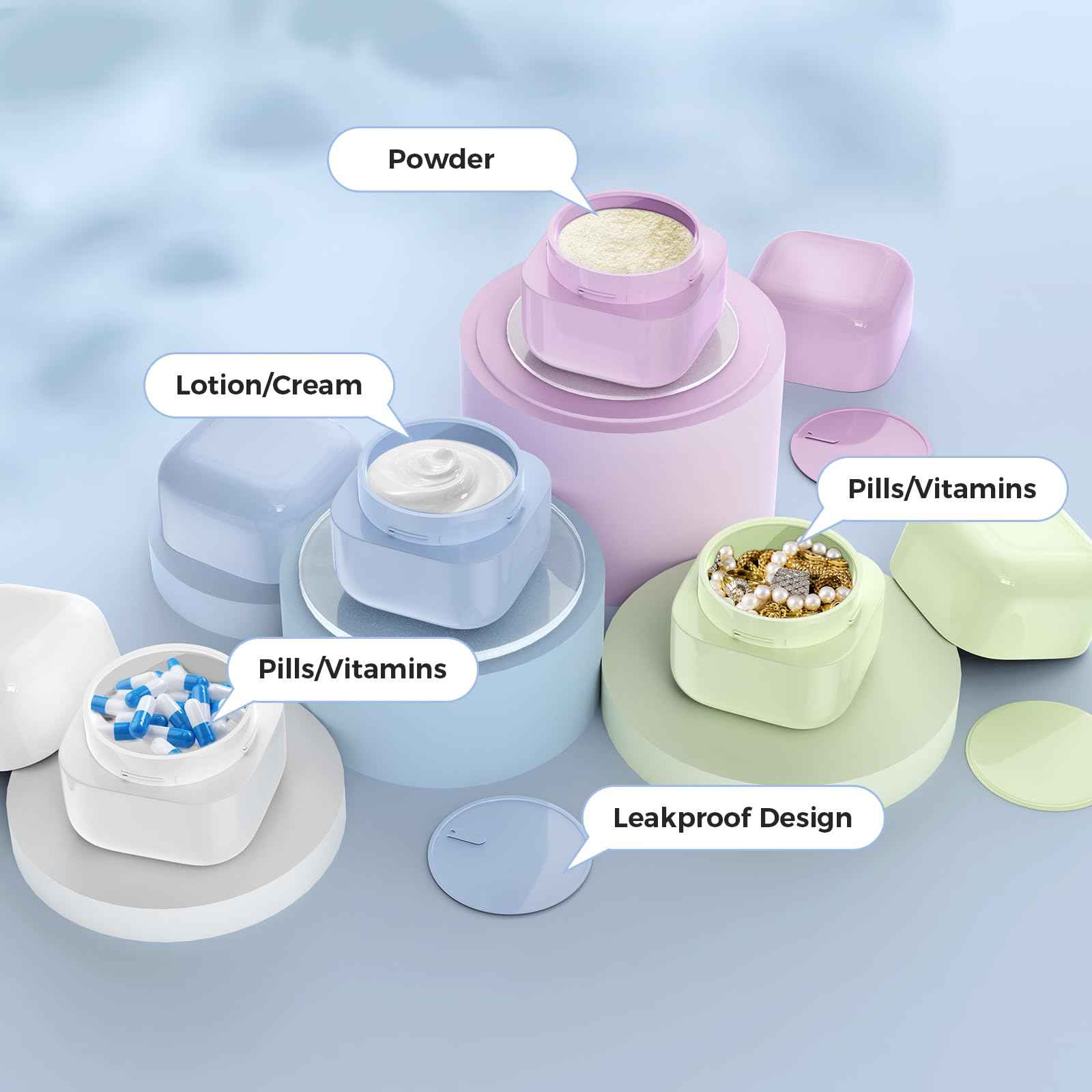 Lhelca TSA Approved 1oz (30ml) Leak-Proof Travel Containers 4 Pack - Containers for Toiletries with 4 Spoons for Toiletries, Cosmetics, Face, Hand & Body Creams - TSA Compliant Travel Essentials