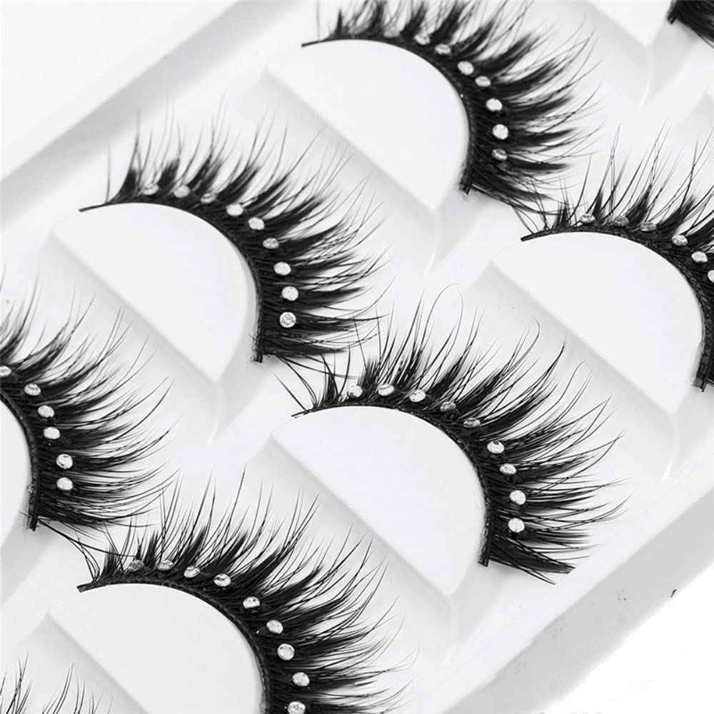 10 Pairs Soft False Eyelashes, Natural 3D Fake Eye Lashes with Shiny Rhinestones Makeup Party Extension Eyelashes Handmade Fake Lashes Volume Eyelash (Pack of 2)