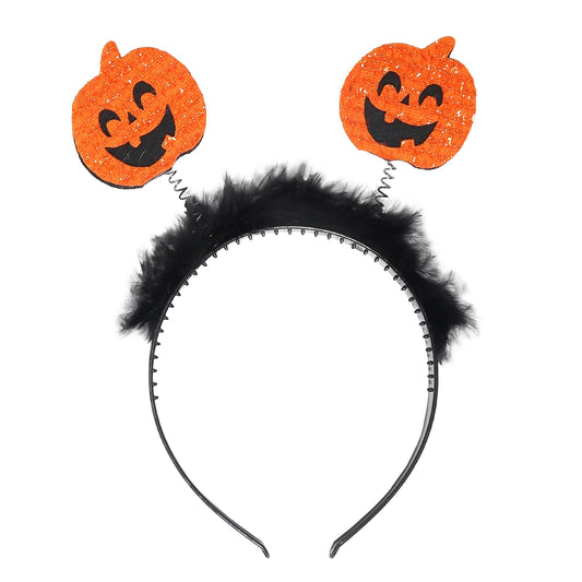 Jacnkb Halloween Pumpkin Headband Halloween Black Plush Pumpkin Hairbands Fuzzy Feather Hair Hoop for Halloween Party Supplies Halloween Hair Accessories for Women