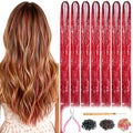 Red Hair Tinsel Kit - 7 Pcs Glitter Extensions for Festivals