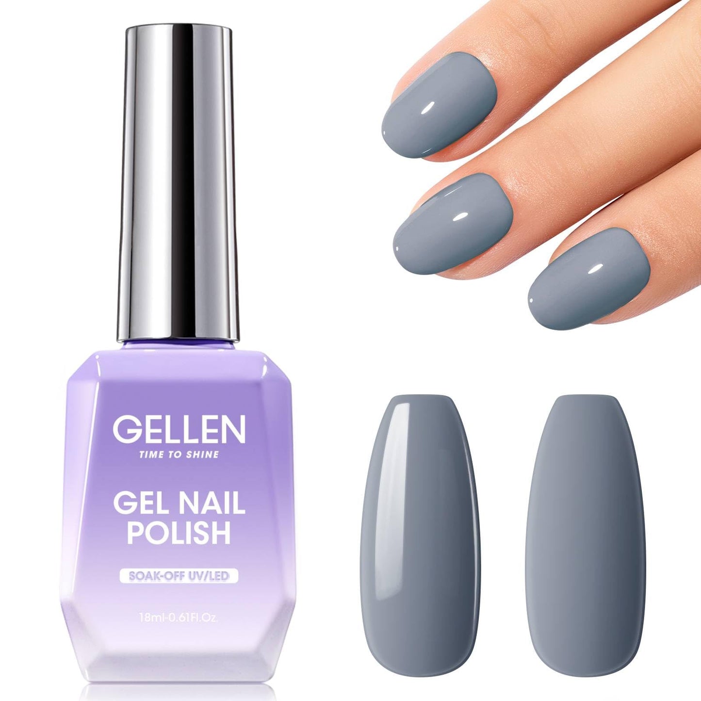 Gellen Gel Nail Polish - 18ml Gray Gel Polish Soak Off No Wipe Glossy Led UV Gel for Nail Manicure Art Salon Home, 0.61 Fl.Oz