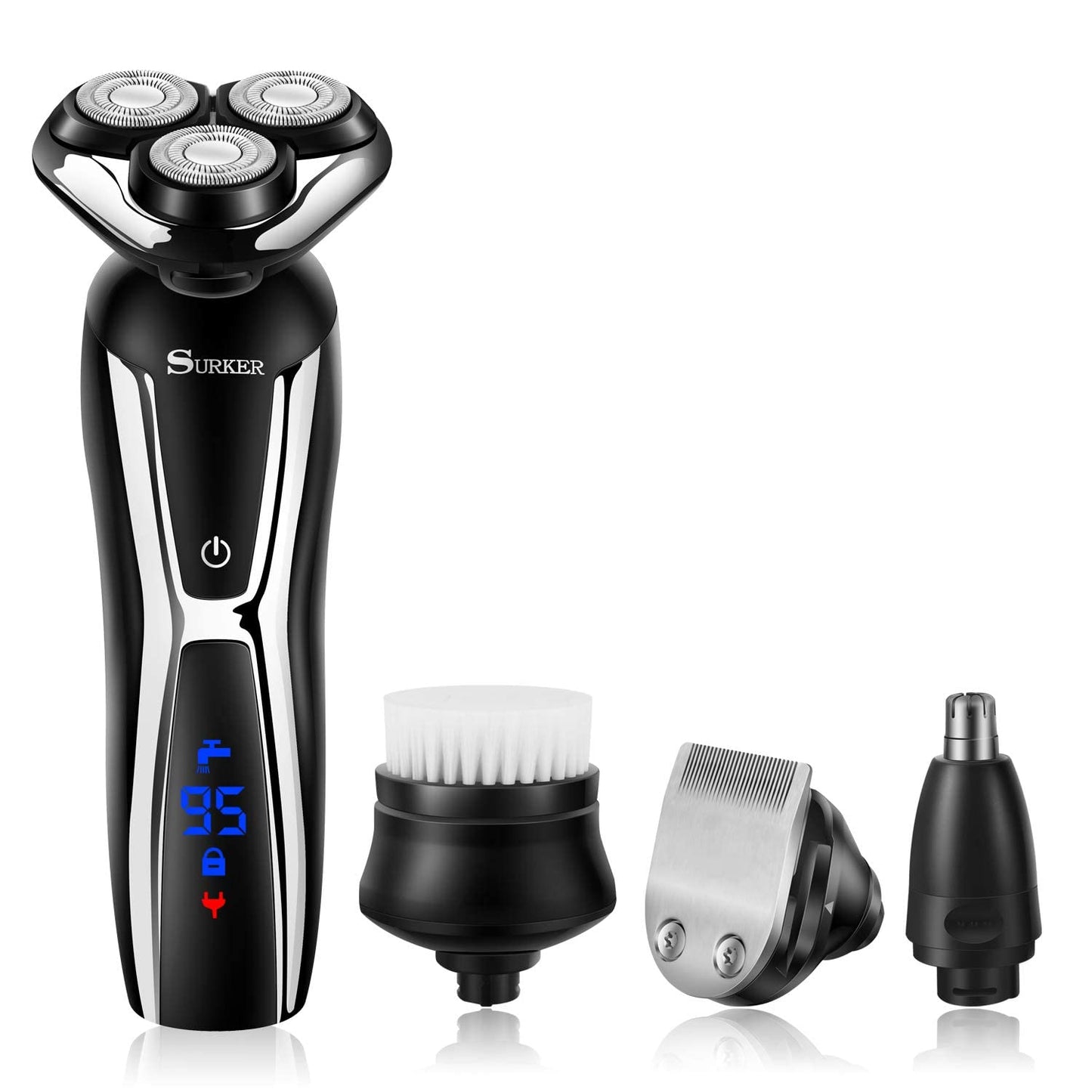 SURKER Electric Shaver Razor Cordless Beard Trimmer for Men Nose Hair Trimmer 3 in 1 Trimmer Grooming Kit Plus 1 Facial Cleansing Brush Waterproof USB Rechargeable Dry Wet