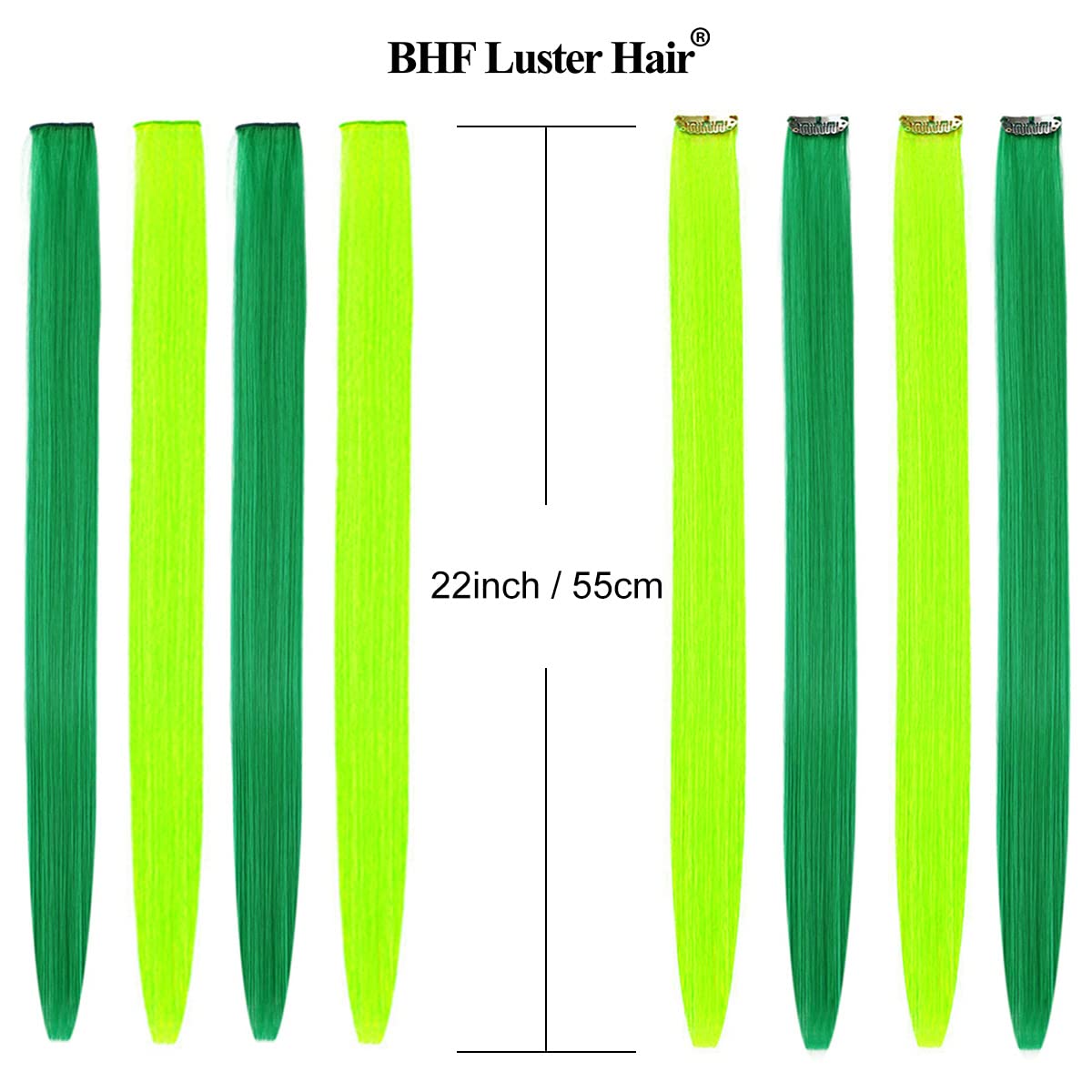 BHF Neon Yellow Green Hair Extensions Clip in Halloween Hair Accessories for Kids Girls Women Bright Vibrant Neon Hair Extensions Fairy Hairpieces Long Straight Color Hair Extensions 22"