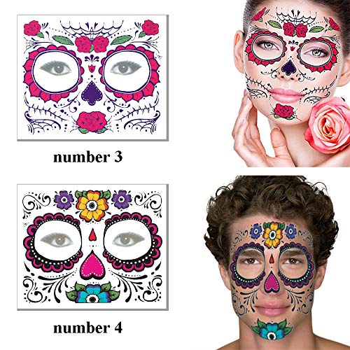 Day of the Dead Sugar Skull Temporary Face Tattoos - 8 Pack