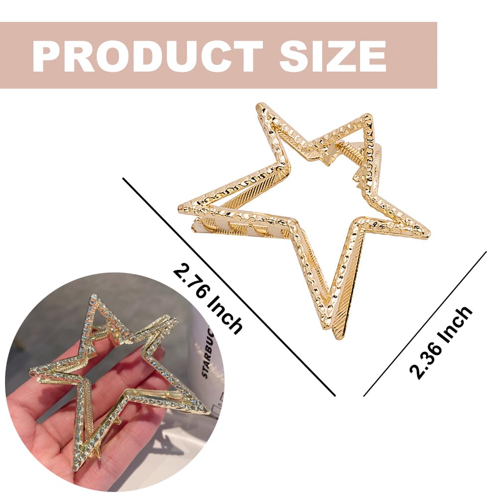 Metal Gold Star-Shape Claw Hair Clips for Thick or Thin Hair - Nonslip Sparkly Hairpins for Women and Girls, Hair Grab Accessories (1Pcs)