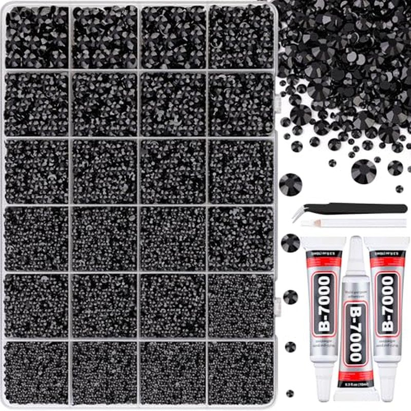 32000 Black Flatback Rhinestones Kit with B7000 Glue & Tweezers