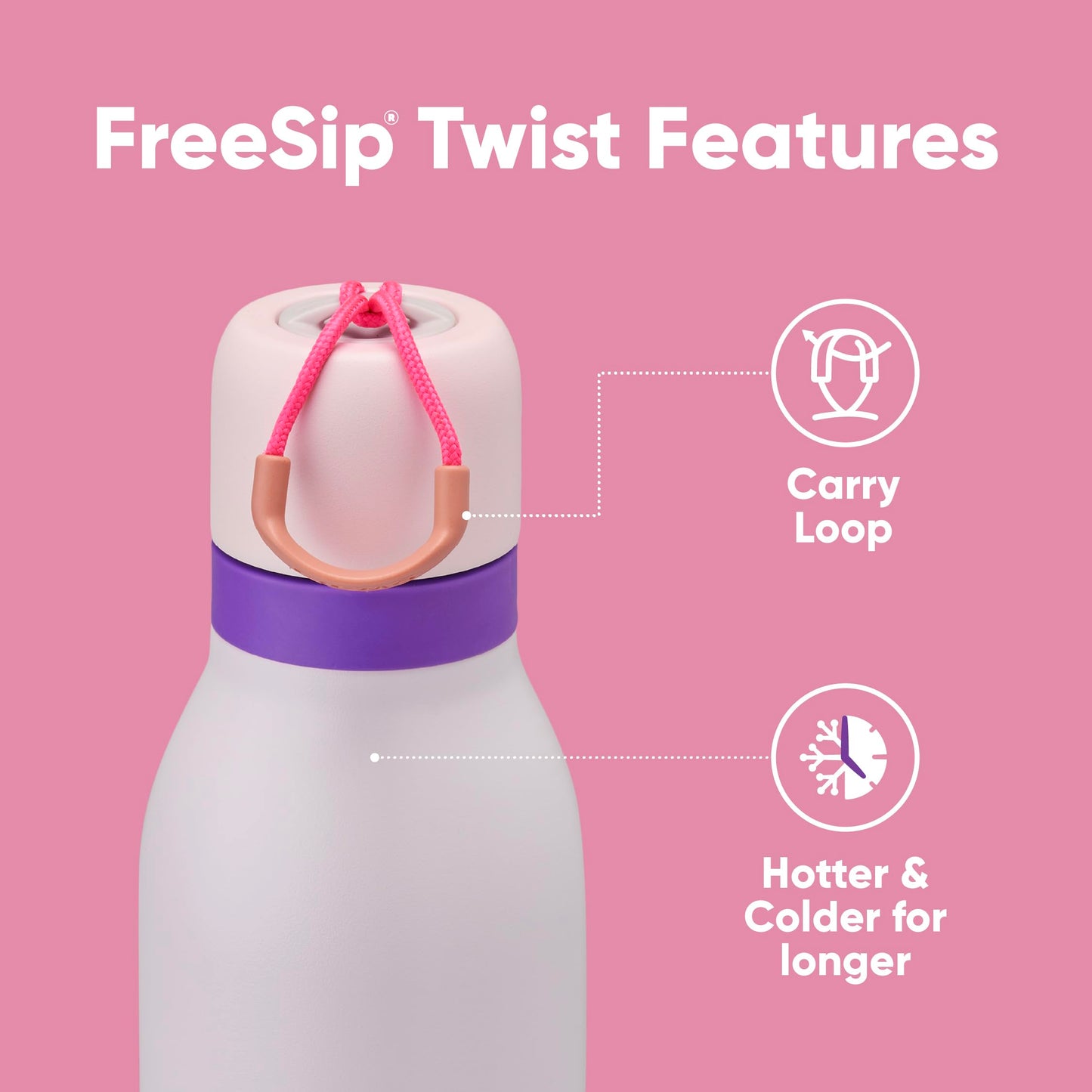 Owala FreeSip Twist Insulated Stainless Steel Water Bottle with Straw for Sports and Travel, BPA-Free, 24-oz, Pink/Purple (Dreamy Field)