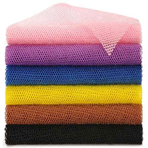 BHYTAKI 6 Pieces African Net Sponge African Exfoliating Net Long African Bath Sponge Washcloth Shower Net African Body Scrubber Net for Skin Smoother Daily Use(Pink,Yellow,Purple,Black,Blue,Brown)