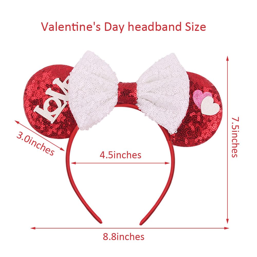 YOWOCAL Valentine's Day Headband for Women Girls,Red Love Sequin Mouse Ear Hair Hoops Hair Accessories for Valentine's Day Wedding Anniversary Decoration Costume Cosplay Headwear