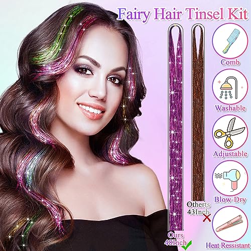 LifeisLuck 25-Color Fairy Hair Tinsel Kit with 5000 Strands & Tools for Sparkling Hair Extensions, Perfect for Parties & Cosplay
