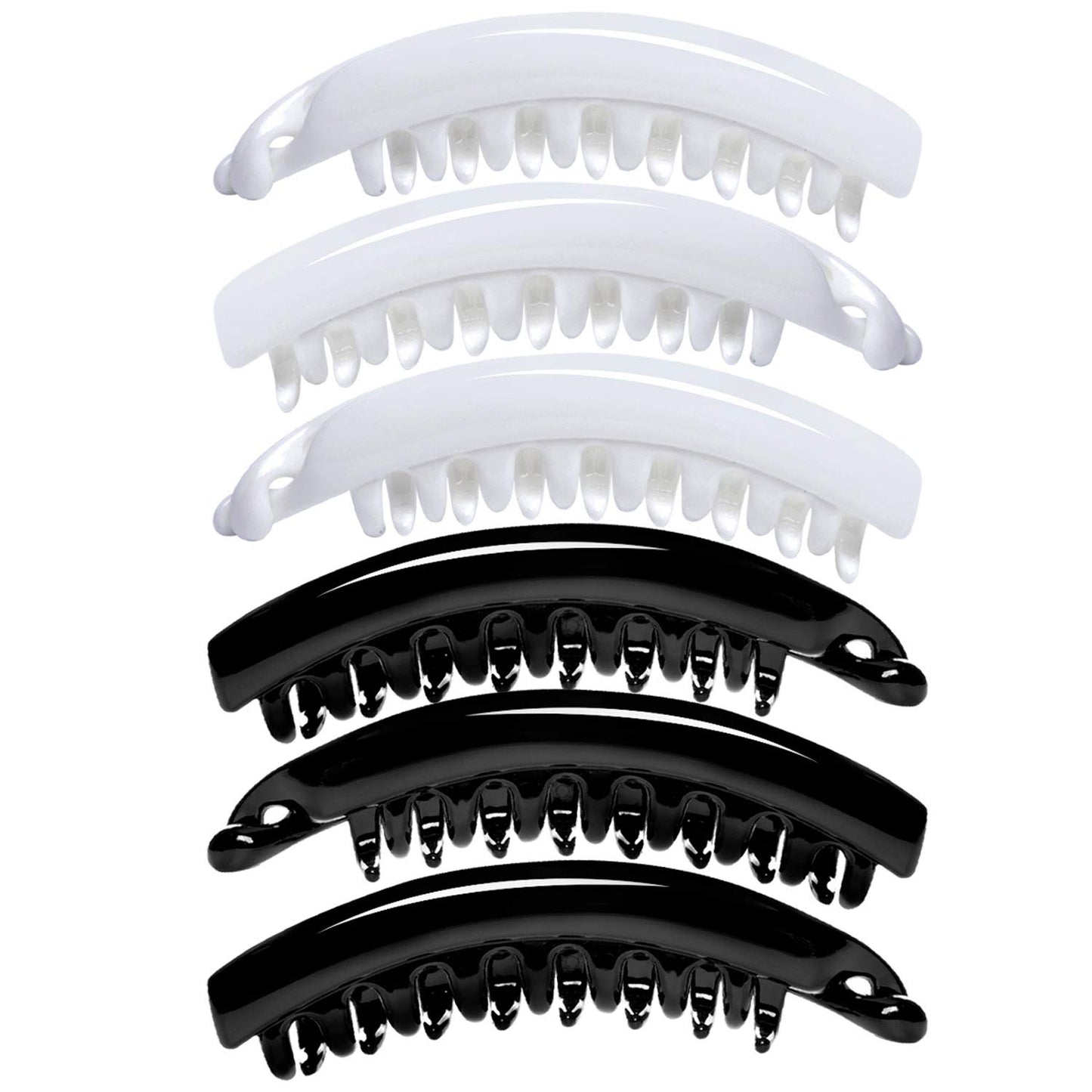 RC ROCHE ORNAMENT 6 Pcs Womens Premium Hair Plastic Banana Classic Clincher Strong Hold Ponytail Maker Girls Ladies Beauty Accessory Clasp Clip, Large Black and White