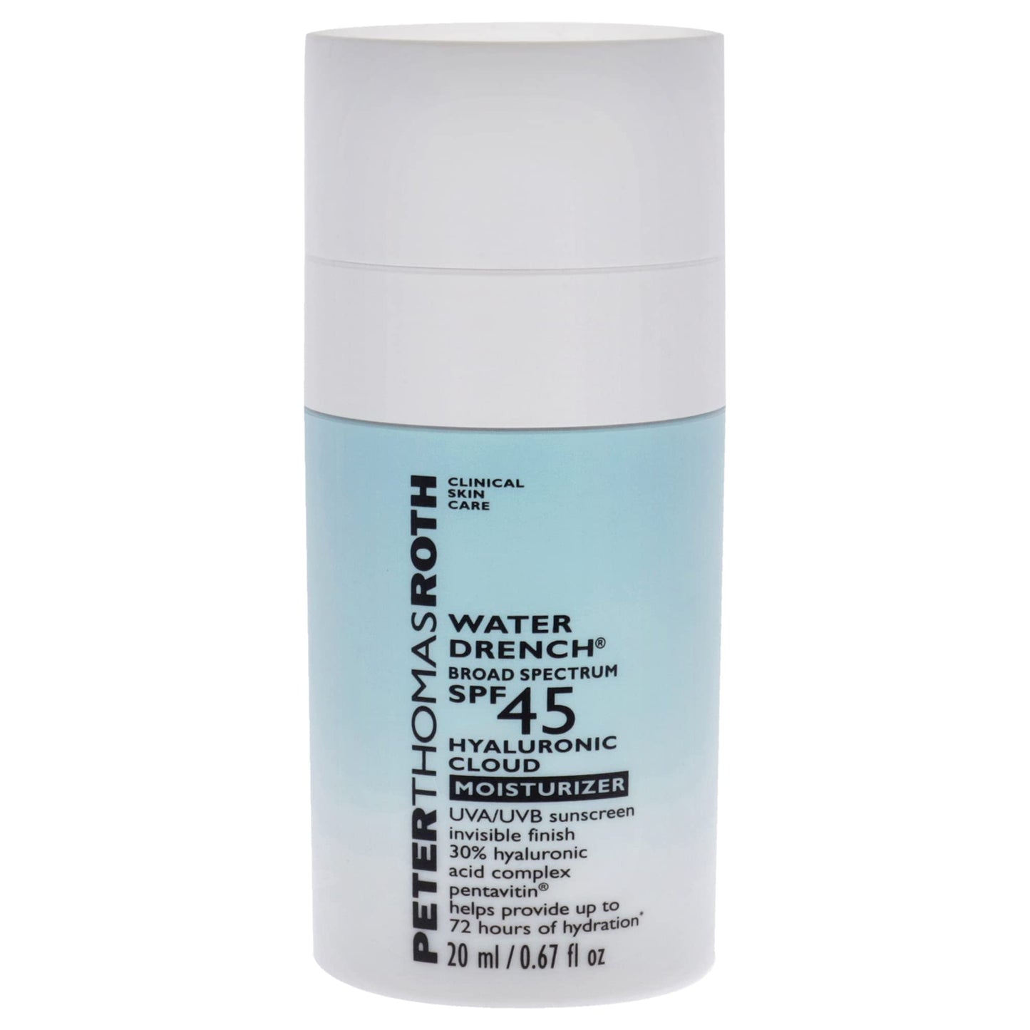 Peter Thomas Roth | Water Drench Broad Spectrum SPF 45 Hyaluronic Cloud Moisturizer | SPF Moisturizer for Face, Lightweight and Water-Resistant, 0.67 fluid ounces (Pack of 1)