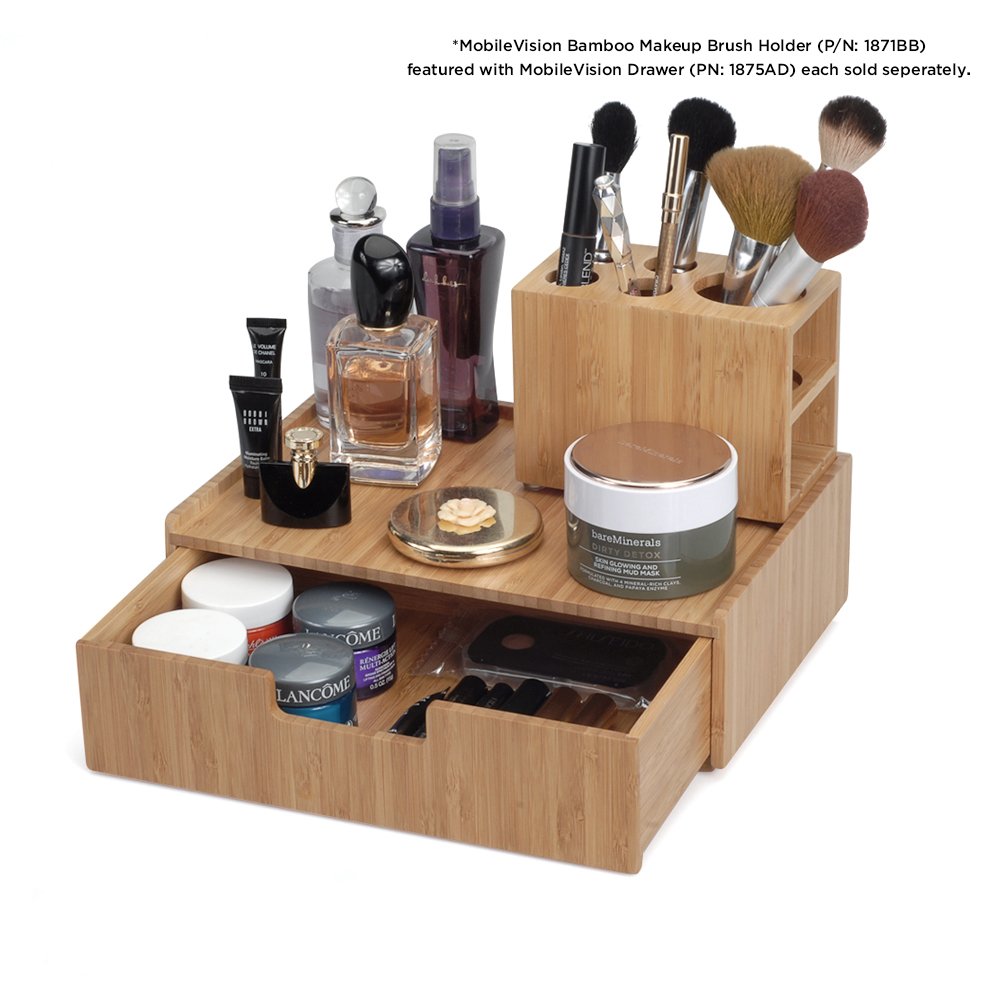 MobileVision Bamboo Makeup Drawer Organizer, Cosmetics Storage Box, Break Resistant Display Case and Drawer