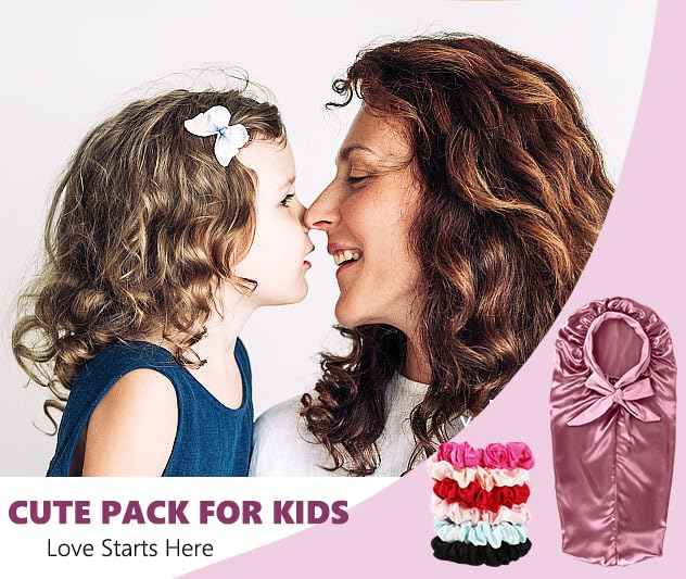 Long Kids Bonnets for Girls,Silk Bonnet for Kid Sleeping,Sleep Cap for Braids Long Hair Curly Hair Rose Gold